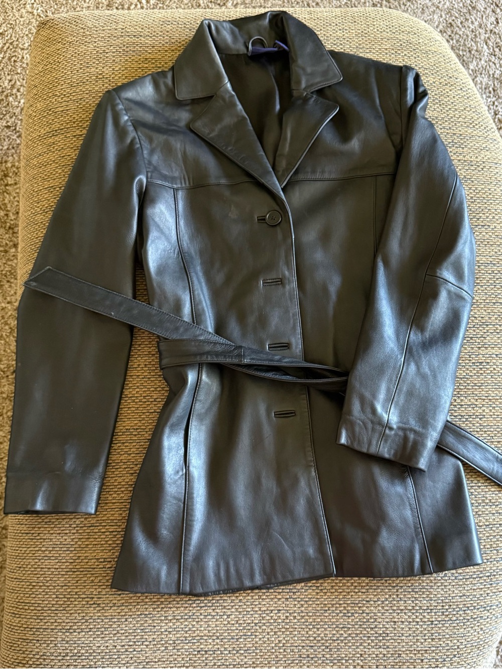 Hillard & Hanson Black Leather Belted Women's Jacket